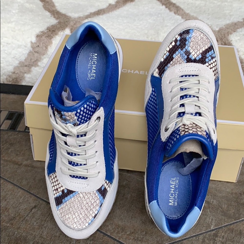 MICHAEL KORS Women's Maddie Trainer -Electric Blue - Snakeskin Accent SZ 7.5 - Picture 7 of 16